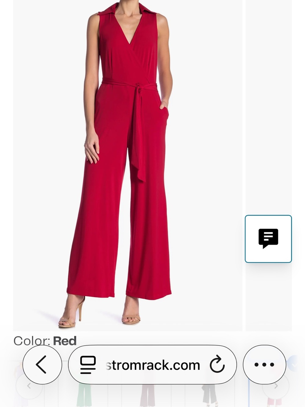 Nina Leonard Red Sleeveless Wide-Leg Tie-Waist Jumpsuit